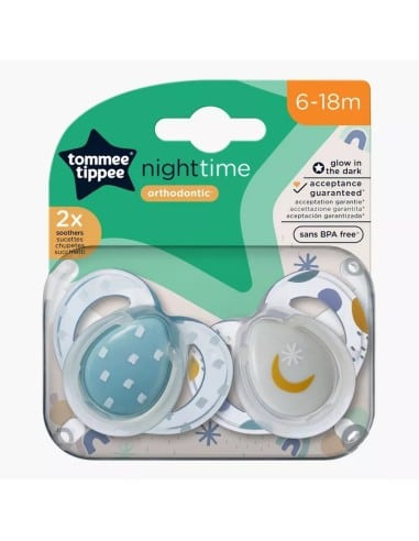 TOMMEE TIPPEE Πιπίλα Σιλικόνης Night Time Soother Moon Grey White / Blue White 6-18m 2τμχ