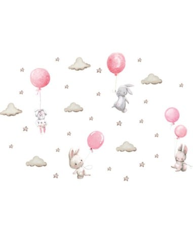 SIPO Αυτοκόλλητο Τοίχου  Bunny Balloons Pink