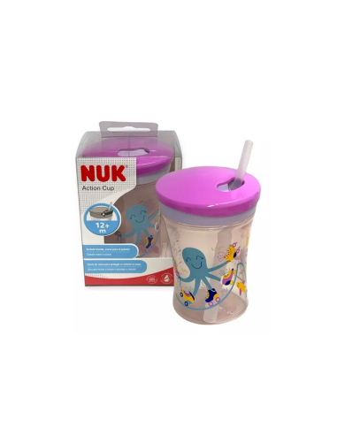 NUK Action Cup Μωβ Κύπελλο με Καλαμάκι 12m+ 230ml