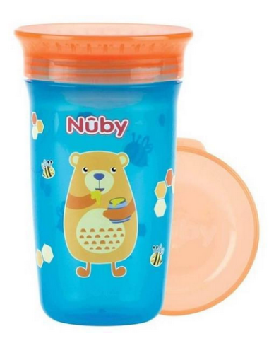 NUBY Εκπαιδευτικό Ποτήρι 360° Με Καπάκι 300ml Teddy 6m+