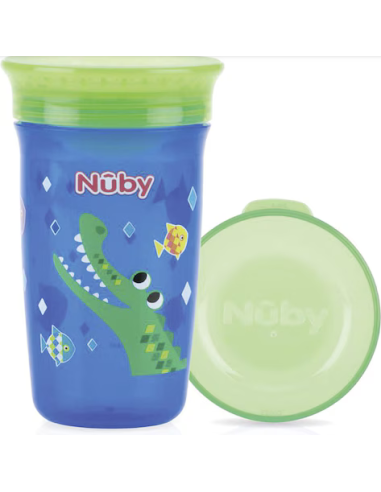 NUBY Εκπαιδευτικό Ποτήρι 360° Με Καπάκι 300ml Croco 6m+