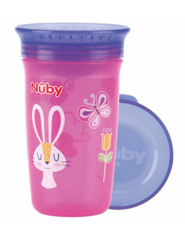 NUBY Εκπαιδευτικό Ποτήρι 360° Με Καπάκι 300ml Bunny 6m+