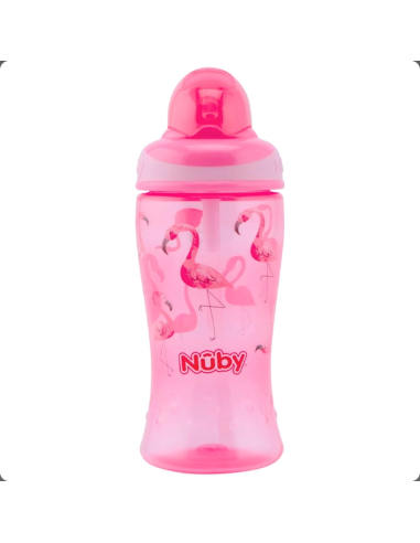 NUBY Πλαστικό Παγούρι Με Καλαμάκι Σιλικόνης 360ml Ροζ 12m+