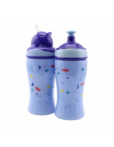 NUBY Σετ Πλαστικό Παγούρι Flip It Cup 12m+ & Pop Up Sipper 180m+ Μπλε 360ml