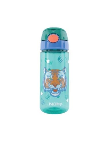 NUBY Πλαστικό Παγούρι Με Καλαμάκι Σιλικόνης 540ml Tiger Μπλε