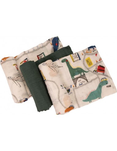 BIZZI GROWIN Muslin Diaper set- 3τμχ Dinoriffic